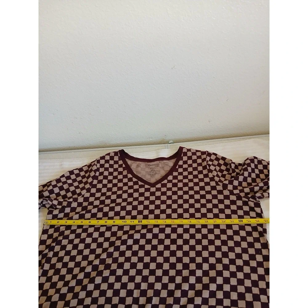 SONOMA Women Burgundy Plaid Long V-neck Sleeve‎ The Everyday Tee Shirt Top 2X